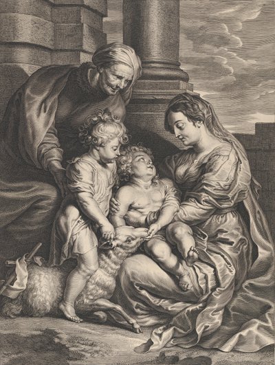 Jungfru- och Kristusbarnet med Saint Anne och Saint John the Baptist, ca. 1640-59.. av Boetius Adams Bolswert