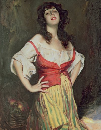 Flicka med korg, ca 1910 (olja på duk) av Boleslaw Szankowski