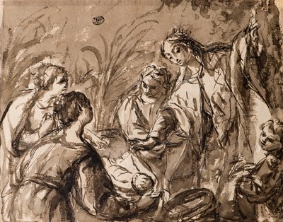 Faraos dotter Upptäcker spädbarnet Moses, upptäckten av Moses av Bolognese School
