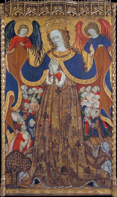 La Vierge de Misericorde - Peinture de Bonanat Zaortiga (actif 15eme siecle), tempera på trä (223x126,8 cm), omkring 1430 - Virgin of Mercy, Tempera på panel av Bonanat Zaortiga, ca 1430 - Museu Nacional d