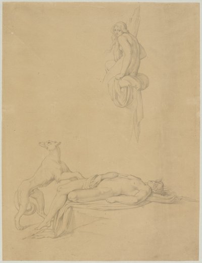 Aktstudier i Ovidius "Narcissus och eko" av Bonaventura Genelli
