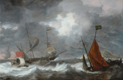 Havsstorm med segelfartyg av Bonaventura I Peeters