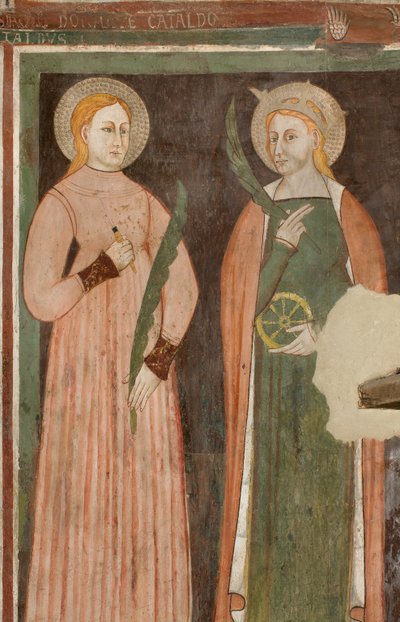Norra tvärskeppet, ärkeängelns altare, Bakom altartavlan fresker av Bonifacio Bembo, St. Aquilina och Saint Catherine of Alexandria av Bonifacio Bembo