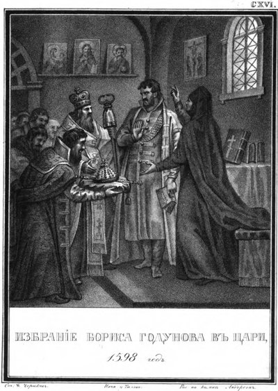 Valet av Boris Godunov till tsaren. 1598 Från Illustrerad Karamzin, 1836 av Boris Artemyevich Chorikov