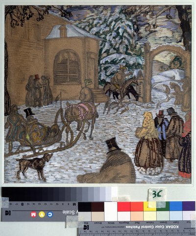 Illustration till romanen Dubrovsky av Alexander Pushkin (1799-1837) (Illustration till romanen Dubrovsky av A. Pushkin). Verk av Boris Dmitryevich Grigoriev (1886-1939), akvarell, gouache, bläck och penna på papper av Boris Dmitrievich Grigoriev