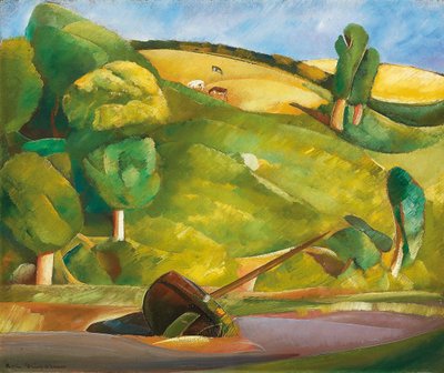 Segelbåt i ett kubistiskt landskap, tidigt 1920-tal (olja på duk) av Boris Dmitrievich Grigoriev