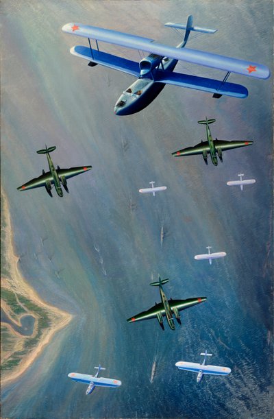 Sjöflygplan - Målning av Boris Ivanovich Tsvetkov (1895- cirka 1940), olja på duk av Boris Ivanovich Tsvetkov