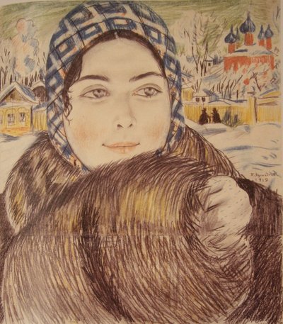 En ung köpman i en rutig halsduk, 1919 av Boris Mikhailovich Kustodiev