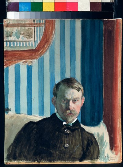 Autoportrait (Self Portrait) - Verk av Boris Mikhailovich Kustodiev (1878-1927), akvarell, gouache och bläck på papper av Boris Mikhailovich Kustodiev