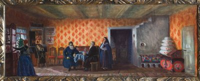 Dekorpreparatoire för teaterstycket ""La mort de Pasukhin"" av Mikhail Saltykov-Shchedrin (Saltykov Shchedrin, Saltykov-Chtchedrine, Saltykov Chtchedrine) (1826-1889) (Scenografi för teaterpjäsen Pasukhins död av M. Saltykov-Chtchedrine ). av Boris Mikhailovich Kustodiev