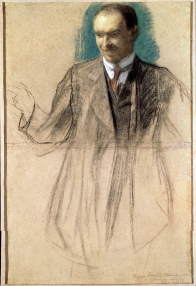 Porträtt av konstnären Kouzma Petrov-Vodkine (Petrov Vodkine) (1878-1939). (Porträtt av konstnären Kusma Petrov Vodkin). Oeuvre de Boris Michaylovich Kustodiev (Koustodiev) (1878-1927), pastell sur kartong av Boris Mikhailovich Kustodiev