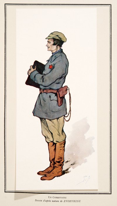 Kommissarie från History of the Soviets, pub. 1922 (färg litho) av Boris Vasilievich Zvorykin