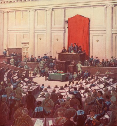 Det enda sammanträdet i den ryska konstituerande församlingen i Petrograd efter oktoberrevolutionen av Boris Vasilievich Zvorykin