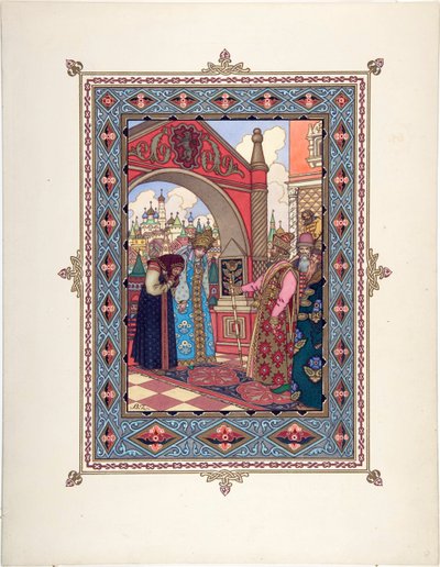 Vassilissa la Belle (Vassilissa la tres Belle) - Illustration till sagan Vasilisa den vackra par Zvorykin, Boris Vasilievich (1872-efter 1935), ca. 1925 - Färglitografi, 27,3x20,5 - Privat samling av Boris Vasilievich Zvorykin