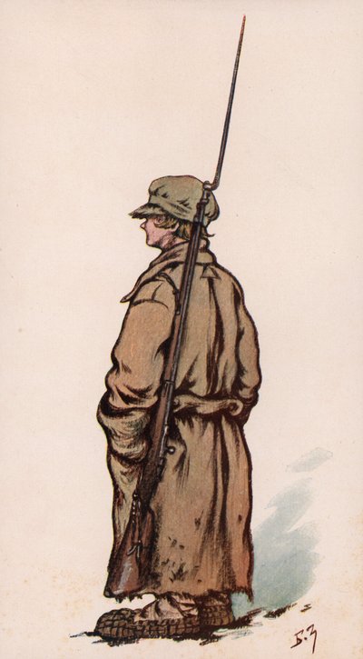 Ung soldat från Röda armén, ryska inbördeskriget (färg litho) av Boris Vasilievich Zvorykin