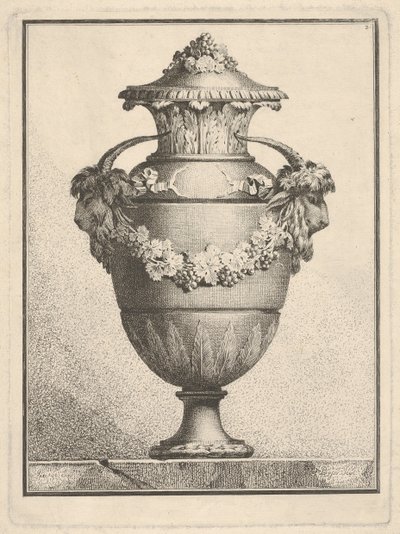 Design för en täckt vas med två gethuvuden och en girlang, 1764. av Bossi