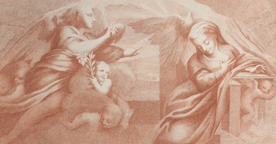 Bebådelsen, med Gabriel till vänster och Jungfrun till höger, 1784. av Bossi
