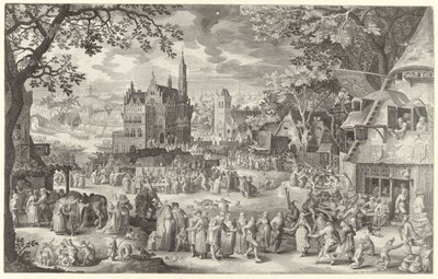 Bondemässa framför byns torg The Boer cermis (titel på objekt) av Boëtius Adamsz. Bolswert