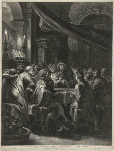 Kristus och apostlarna vid den sista måltiden av Boëtius Adamsz. Bolswert