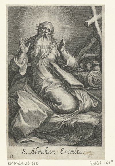 Den helige Abraham av Edessa som eremit S. Abraham Eremita (titel på objekt) Eremiter (serietitel) Sacra eremvs ascetarvm (serietitel) av Boëtius Adamsz. Bolswert