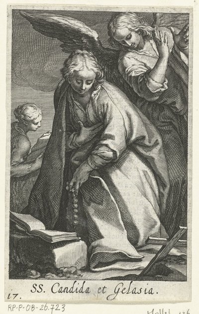 Saint Candida och Saint Gelasia som eremiter med ängel SS. Candida et Gelasia (titel på objekt) Eremitinnor (serietitel) Sacra Eremus Ascetriarum (serietitel) av Boëtius Adamsz. Bolswert