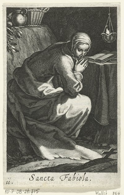 Saint Fabiola av Rom som eremitinna Sancta Fabiola (titel på objekt) Eremitinnor (serietitel) Sacra Eremus Ascetriarum (serietitel) av Boëtius Adamsz. Bolswert