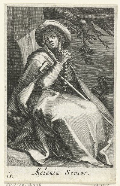 Sankta Melania den äldre som eremitinna Melania Senior (titel på objekt) Eremitinnor (serietitel) Sacra Eremus Ascetriarum (serietitel) av Boëtius Adamsz. Bolswert