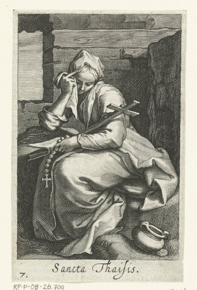 Saint Thaïs av Alexandria som eremitinna Sancta Thaisis (titel på objekt) Eremitinnor (serietitel) Sacra Eremus Ascetriarum (serietitel) av Boëtius Adamsz. Bolswert