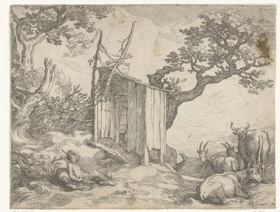 Landskap med Argus nära Io som en ko och Merkurius på himlen Countryside Faces (serietitel) av Boëtius Adamsz. Bolswert
