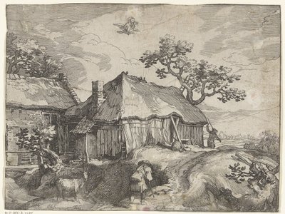 Landskap med gård och rån av Ganymedes Countryside Faces (serietitel) av Boëtius Adamsz. Bolswert