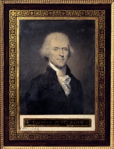 Porträtt av Thomas Jefferson (1743-1826) USA:s president från 1801 till 1809 - Teckning av Bouch (1800-talet), svart sten, krita Mått: 0,25 x 0,20 m - Malmaison, Musee Du Chateau - Porträtt av Thomas Jefferson (1743-1826) - Teckning av Bouc av Bouch
