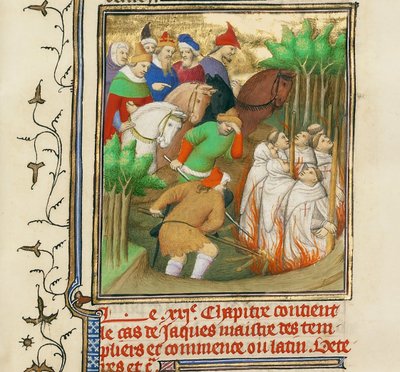 Tempelriddaren brändes i närvaro av Filip den fagre och hans hovmän, ca 1413-1415 av Boucicaut Master,