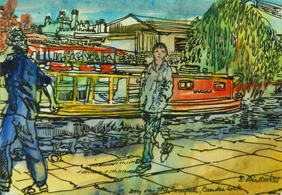 Boys on the Towpath, Camden Lock (akvarell på papper) av Brenda Brin Booker