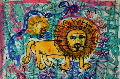 Lion (akrylaffischfärg kontra färgat bläck) av Brenda Brin Booker