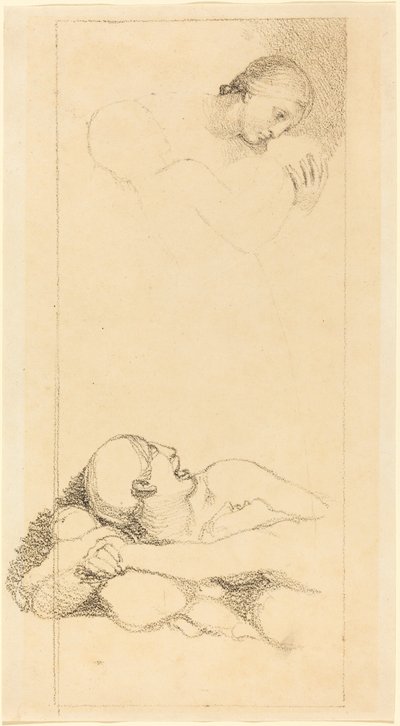 Skrämd man som ser upp; Kvinna och barn av British 18th Century after John Flaxman