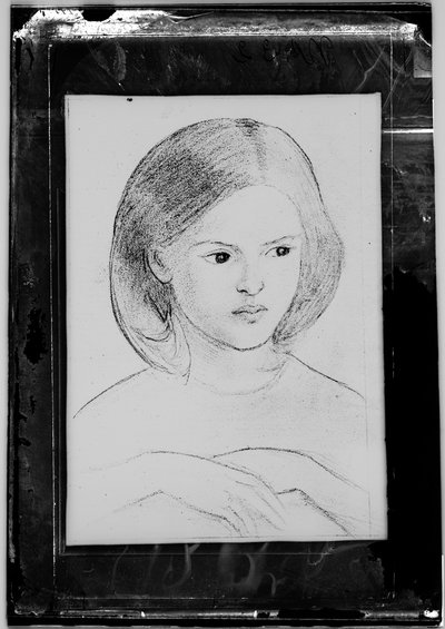Glasplåtsnegativ av "Head of a Girl" av British Photographer