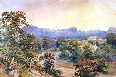En bondgård i en dal (akvarell) av British School