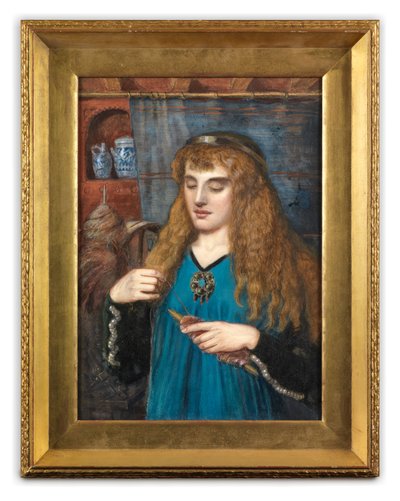 A Maiden Winding Wool, c 1890 (gouache, akvarell och kroppsfärg på kort) av British School