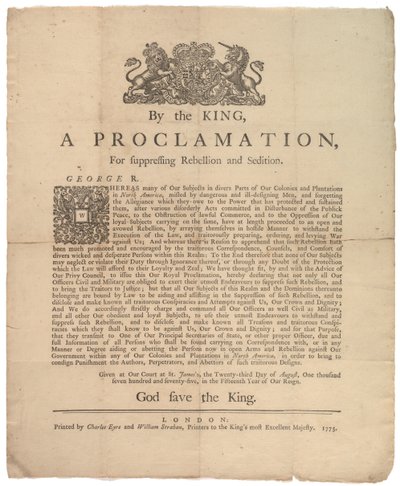 A Proclamation, for suppressing rebellion..., 23 augusti 1775 av British School