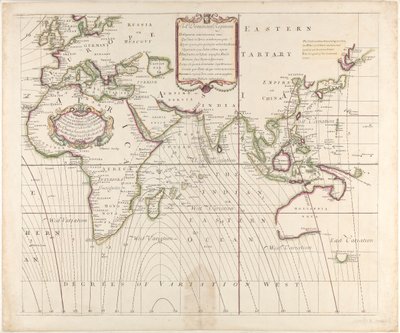 Ett nytt och korrekt sjökort över hela världen som visar kompassens variationer som de fanns år 1700 av British School