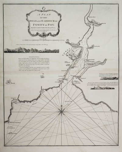 En plan över vägen och hamnen i Fowey eller Foy av löjtnant James Cook från Royal Navy av British School