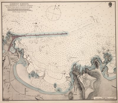 Alderney Harbour, plan över vågbrytare och amiralitetets egendom av British School