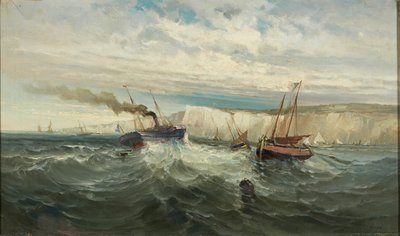 Breaking Waves at the White Cliffs of Dover (olja på duk) av British School