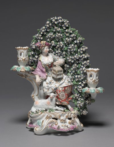 Kandelaber med Shepherdess, tillverkaren Derby Porcelain Factory av British School