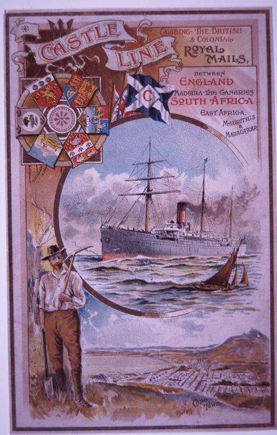 Castle Line-häfte med lista över passagerare på Tantallon Castle som seglade från Kapstaden till London 1898 (färg litho) av British School