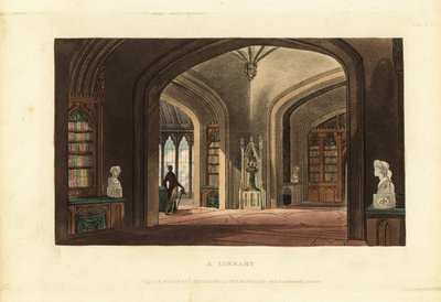 Design för ett bibliotek i gotisk stil, Regency Era av British School