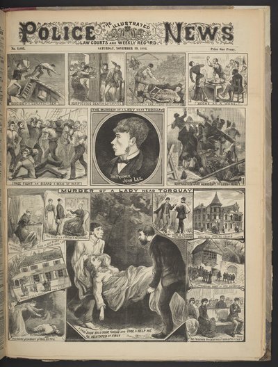 Framsidan av Illustrated Police News, 29 november 1884 (litho) av British School