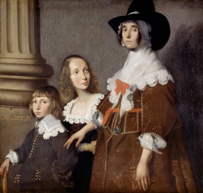 Hester Tradescant och hennes styvbarn, John och Frances, ca. 1644 av British School