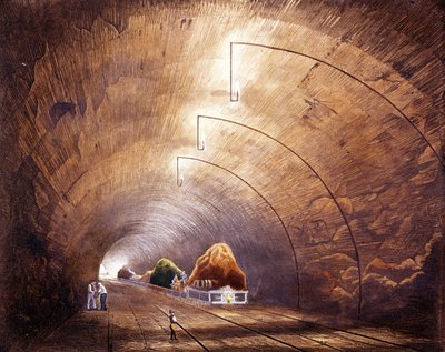 Industriell revolution: järnvägstunnel på linjen Manchester - Liverpool. Plåt tagen från "" Liverpool and Manchester Railway", London 1832. av British School