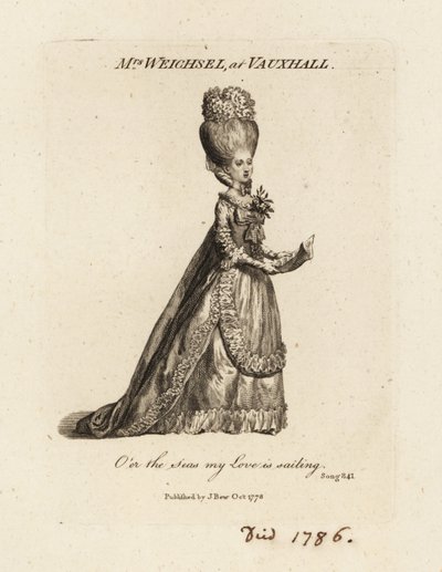 Fru Frederica Weichsel sjunger på Vauxhall Pleasure Gardens, sent 1700-tal av British School